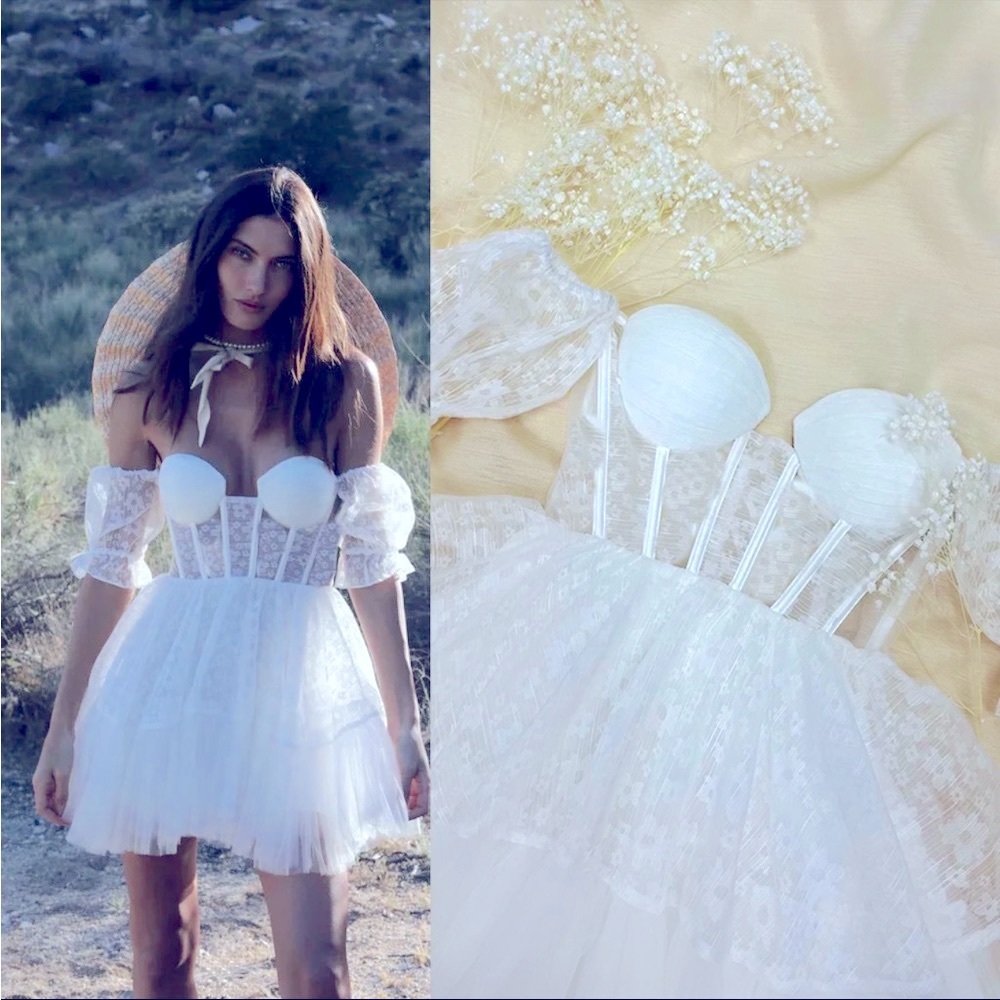 (Last 2)❣️White boho mini lace off festival shoulder dress - Picture 3 of 8